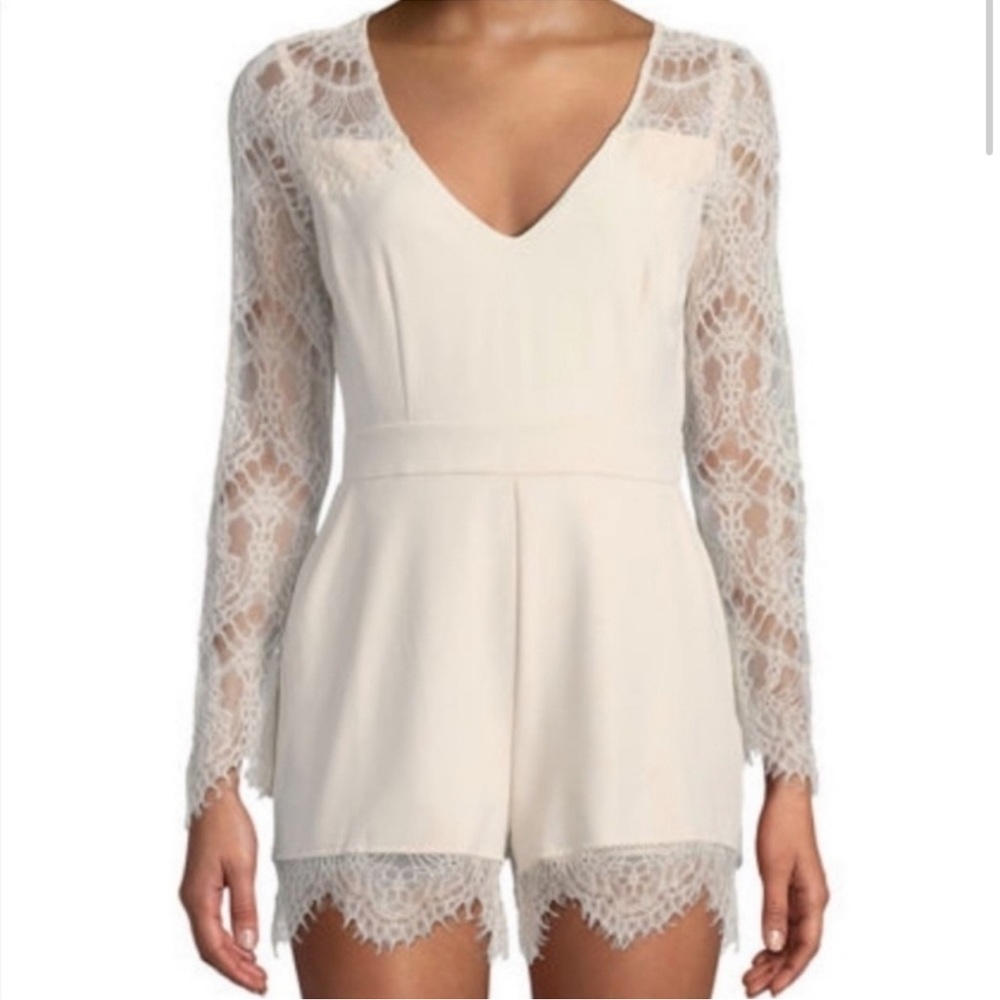 Barely beige lace trim romper